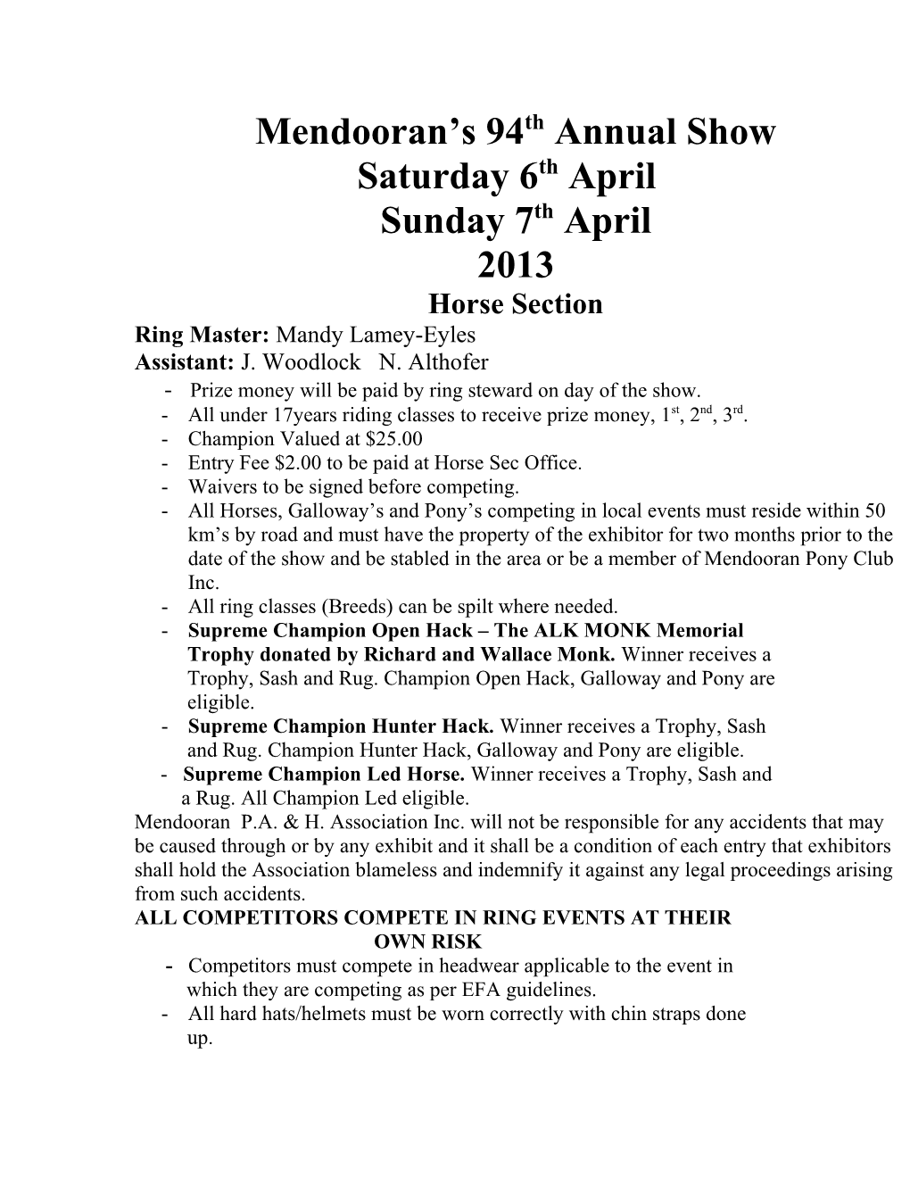 Mendooran S 93Rd Annual Show