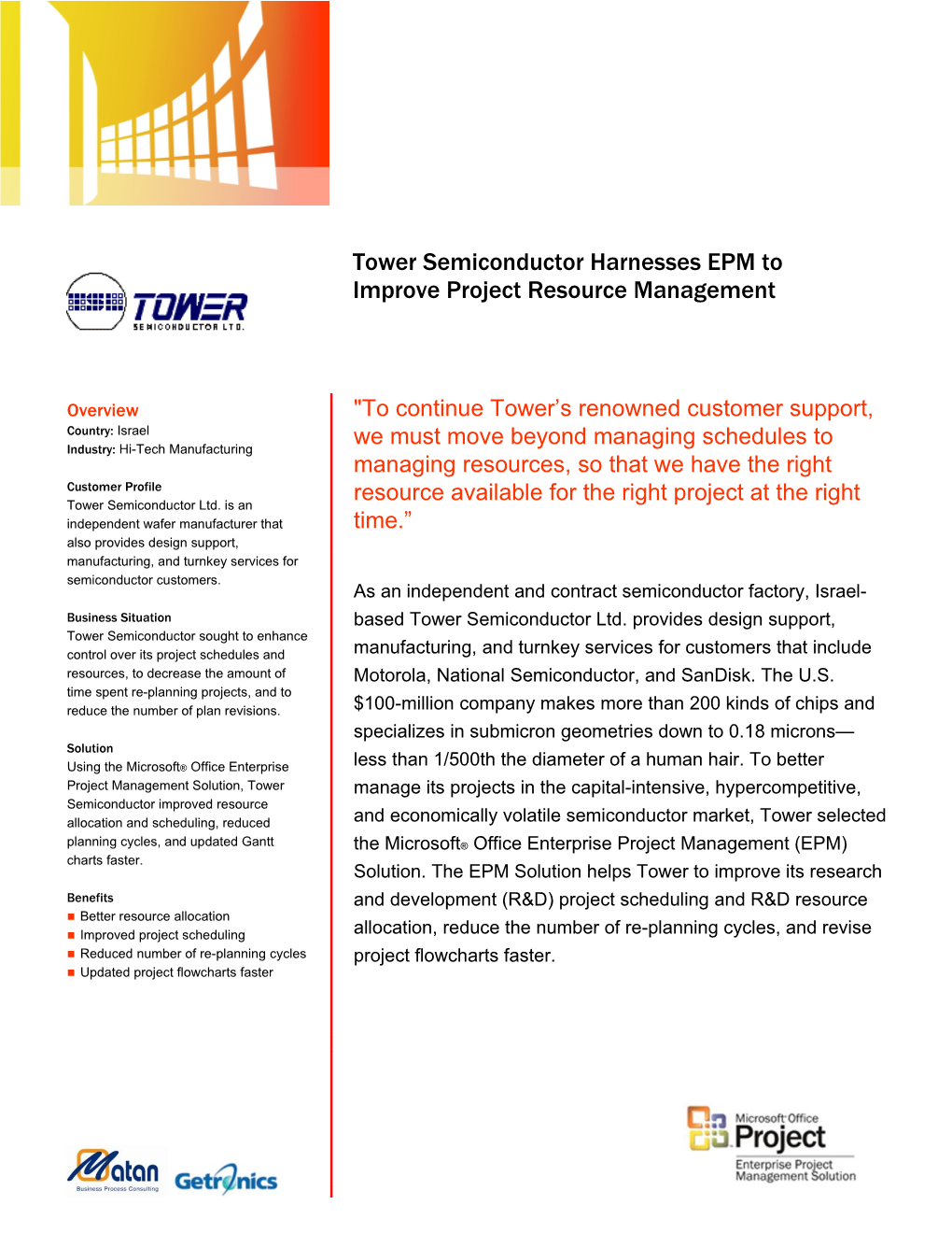 Tower Semiconductor Harnesses EPM to Improve Project Resource Management