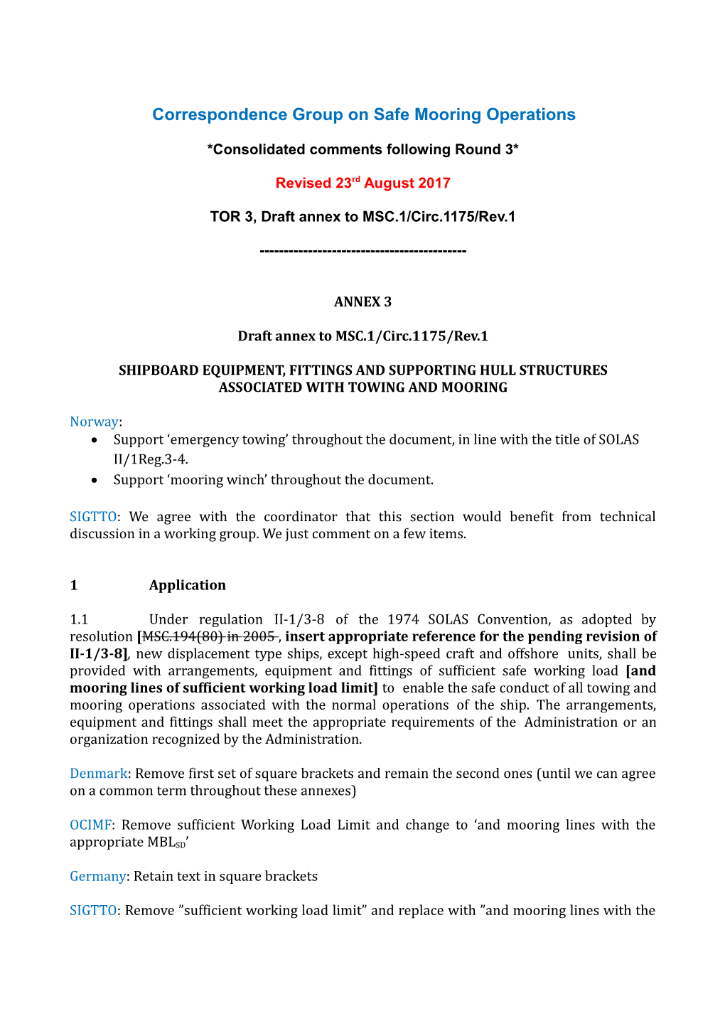 Correspondence Group on Safe Mooring Operations