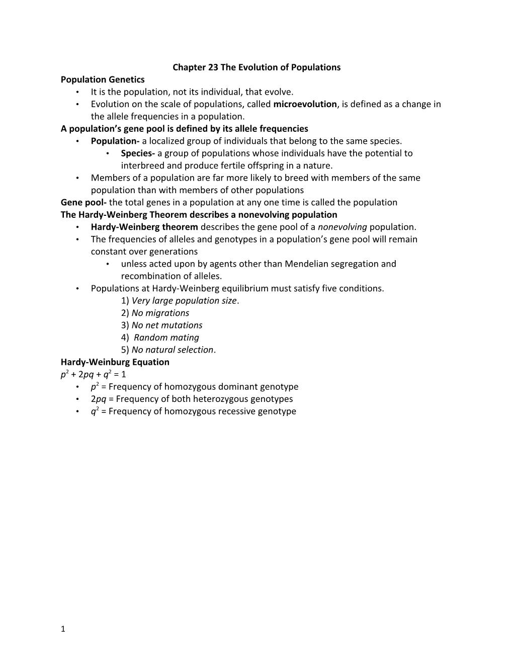 Chapter 23The Evolution of Populations