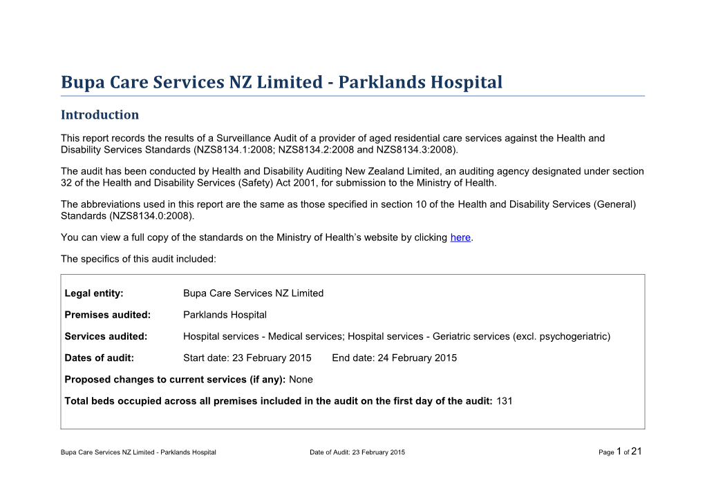 Bupa Care Services NZ Limited - Parklands Hospital