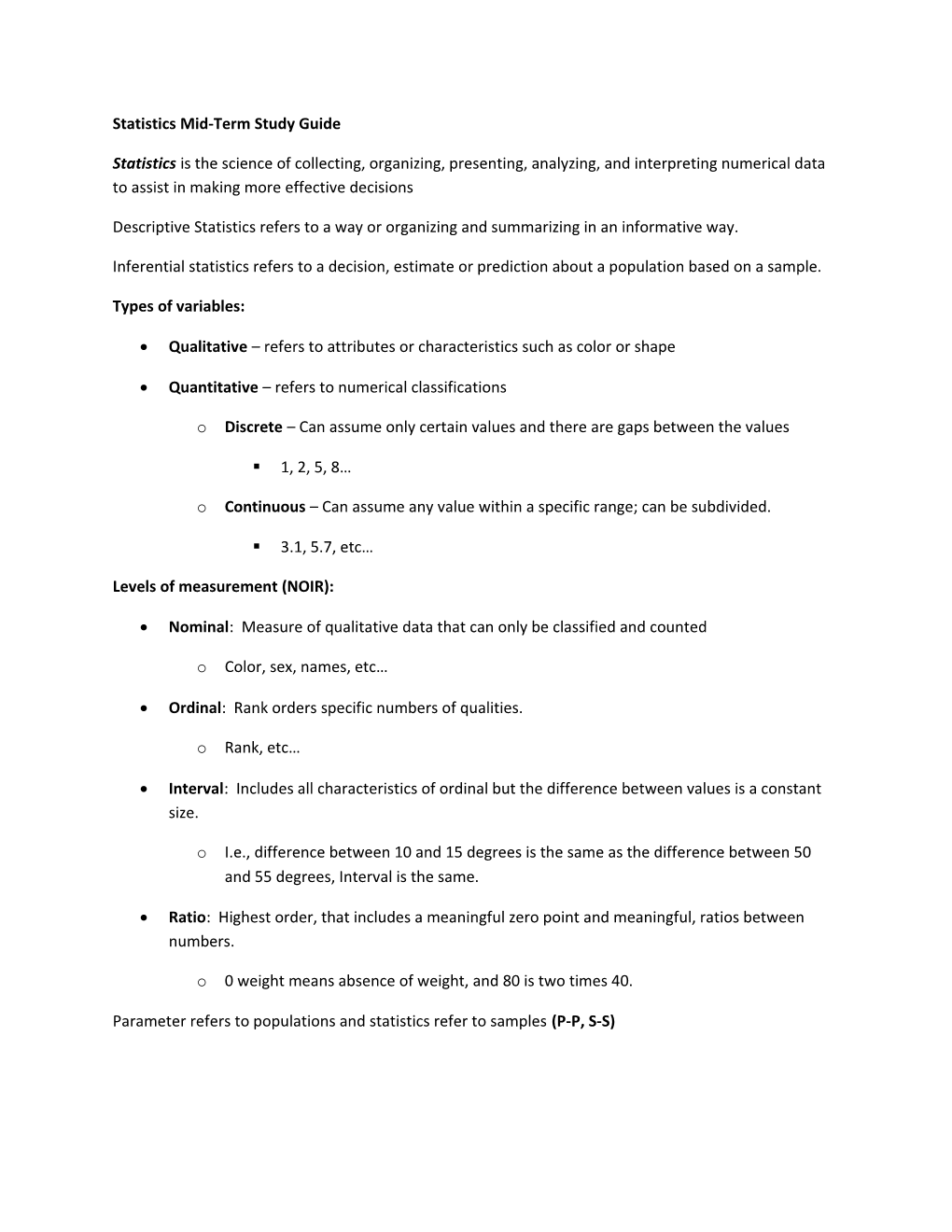 Statistics Mid-Term Study Guide