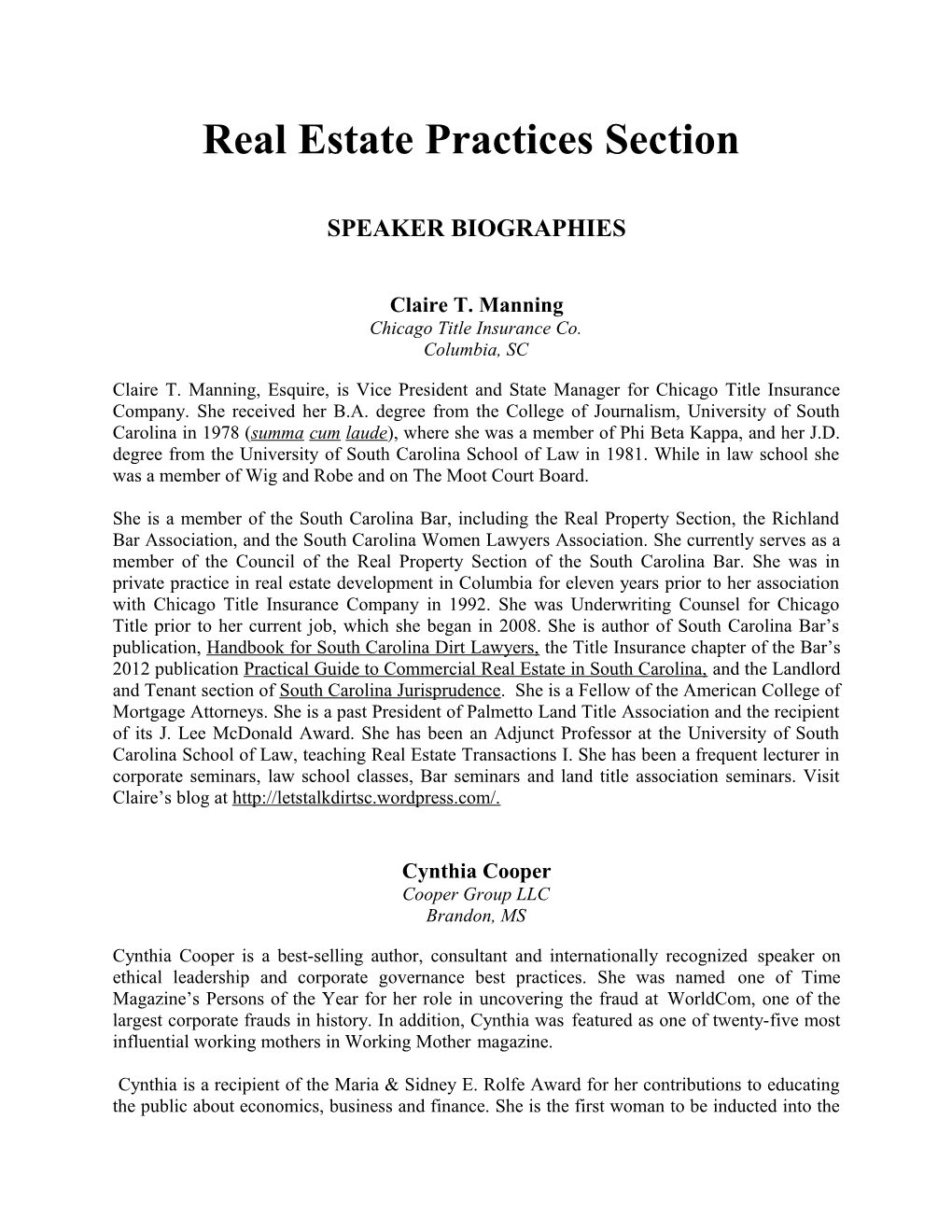 Real Estate Practices Section