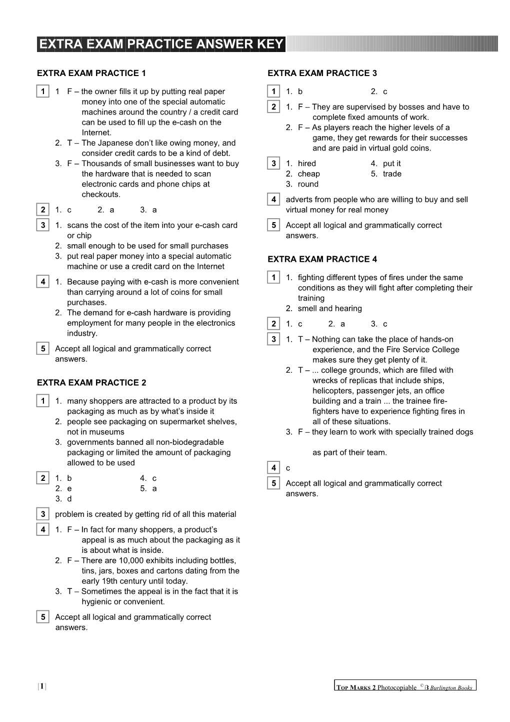 Top Marks 1 - Spanish - Extra Exam Practice Answers