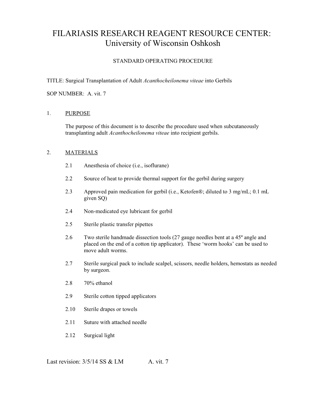 Filariasis Research Reagent Resource Center