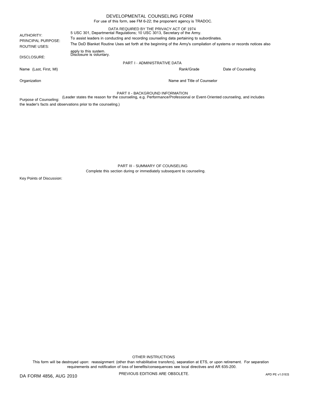 Foruseofthisform,Seefm6-22;Theproponentagency Istradoc