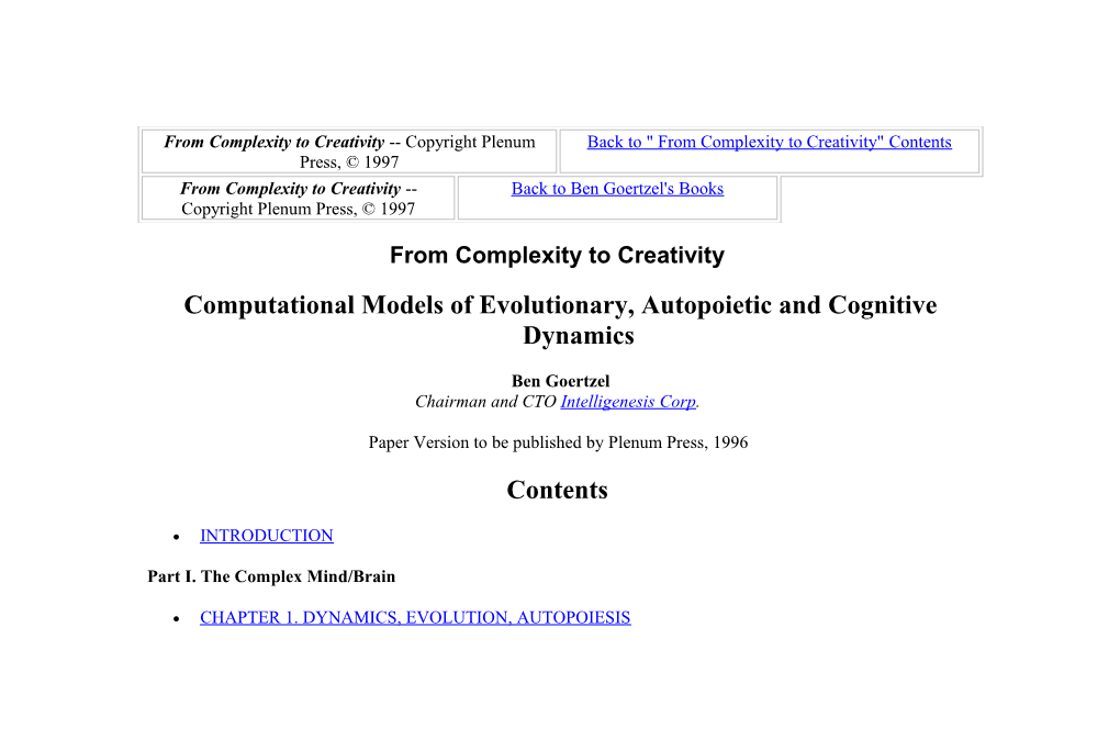 From Complexity to Creativity Copyright Plenum Press, 1997