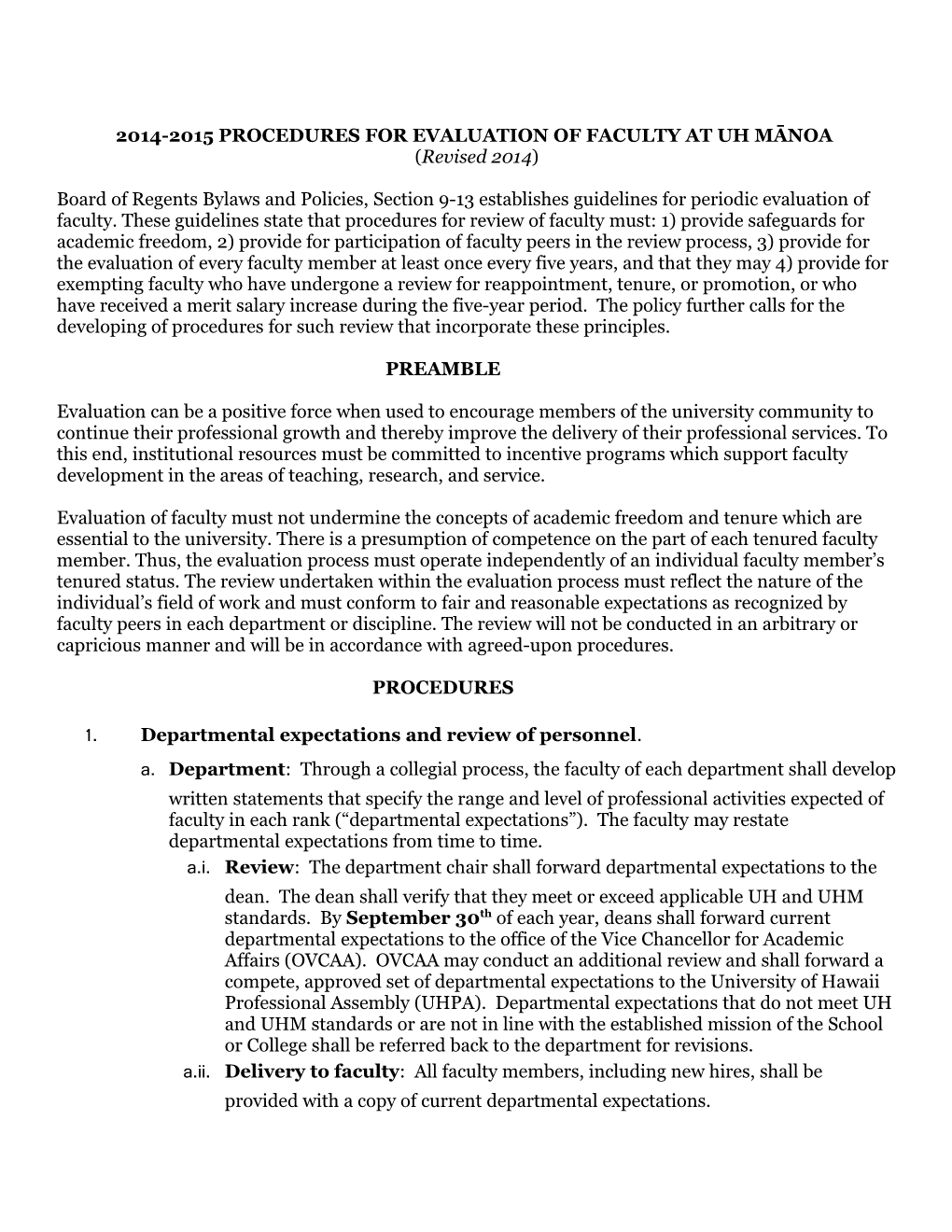 2007-2008 Procedures for Evaluation of Faculty at Uh M Noa
