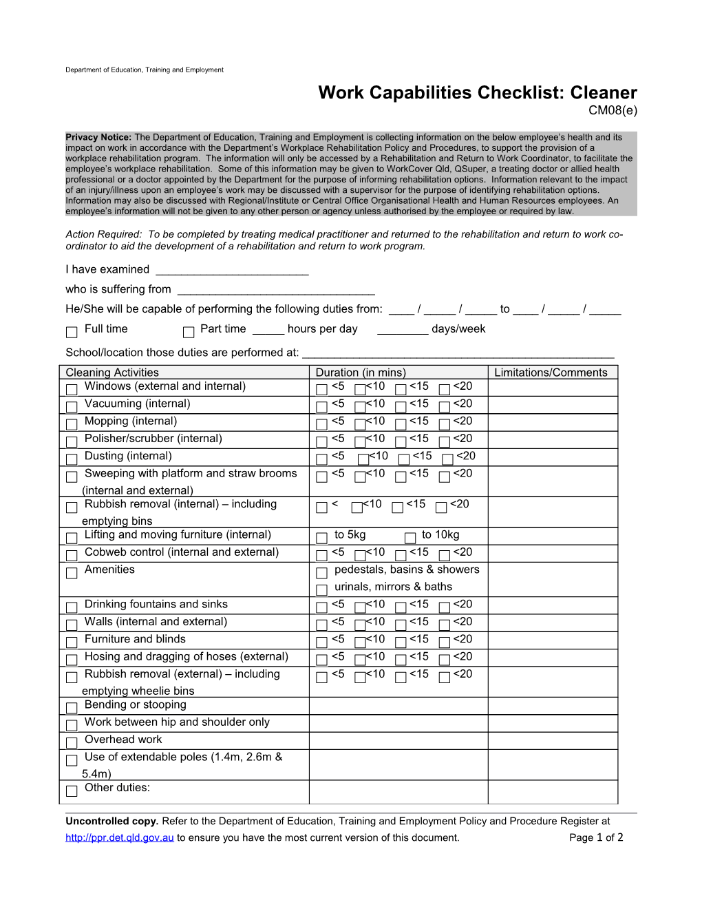 Cm08e - Work Capabilities - Cleaner