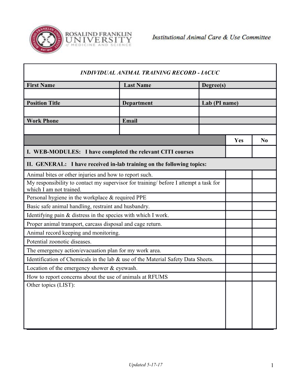 Training Form Instructions