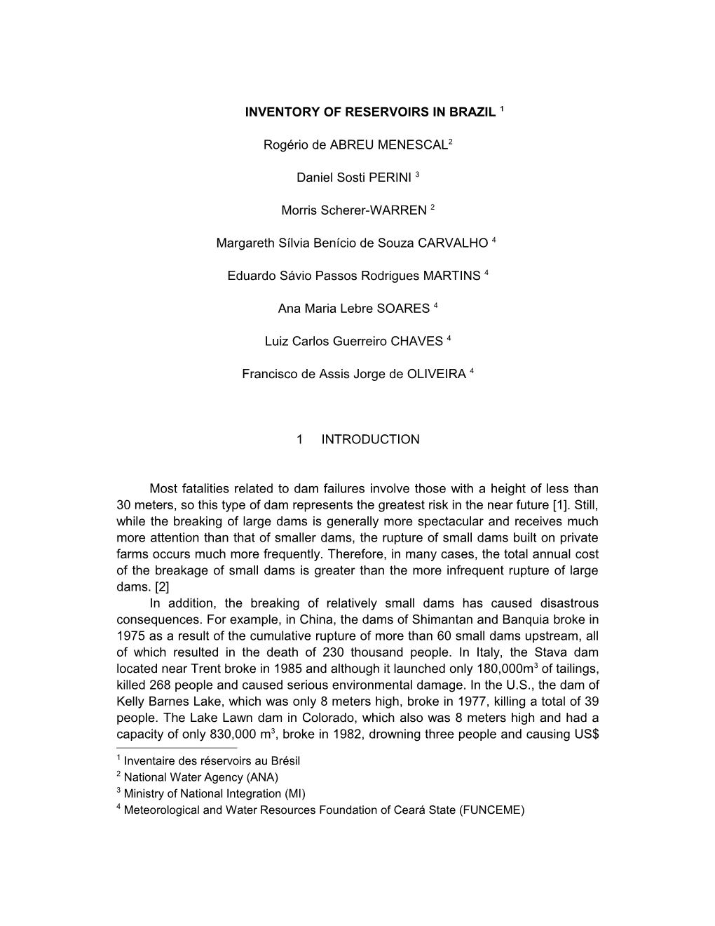 Inventory of Reservoirs in Brazil