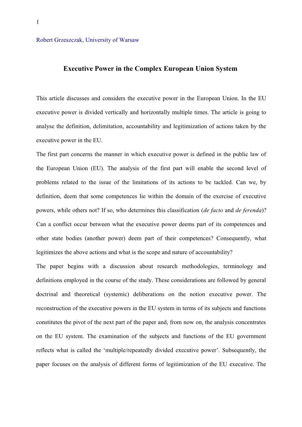 Executive Power in the Complex European Union System