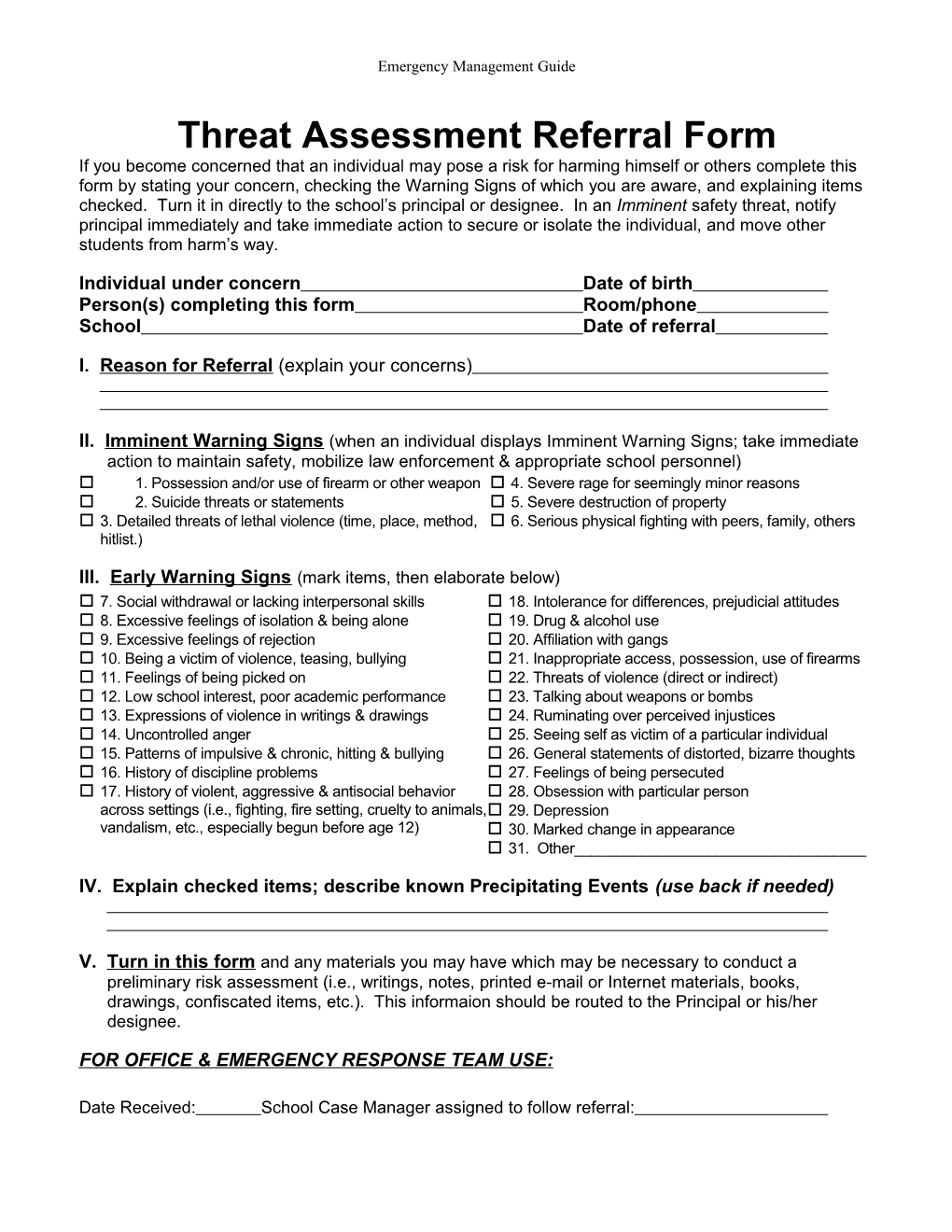 Threat Assessment Referral Form