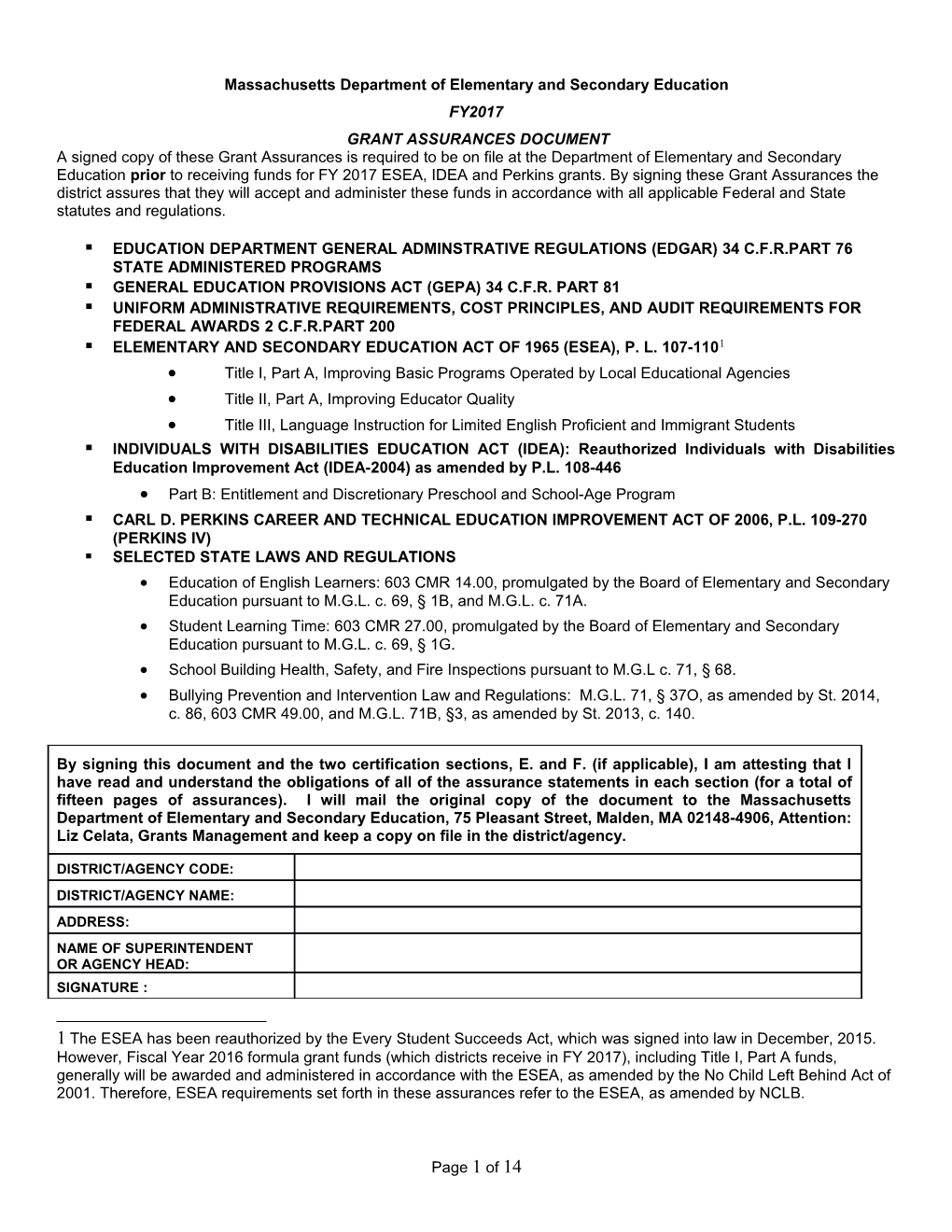 FY17 Grant Assurances Document