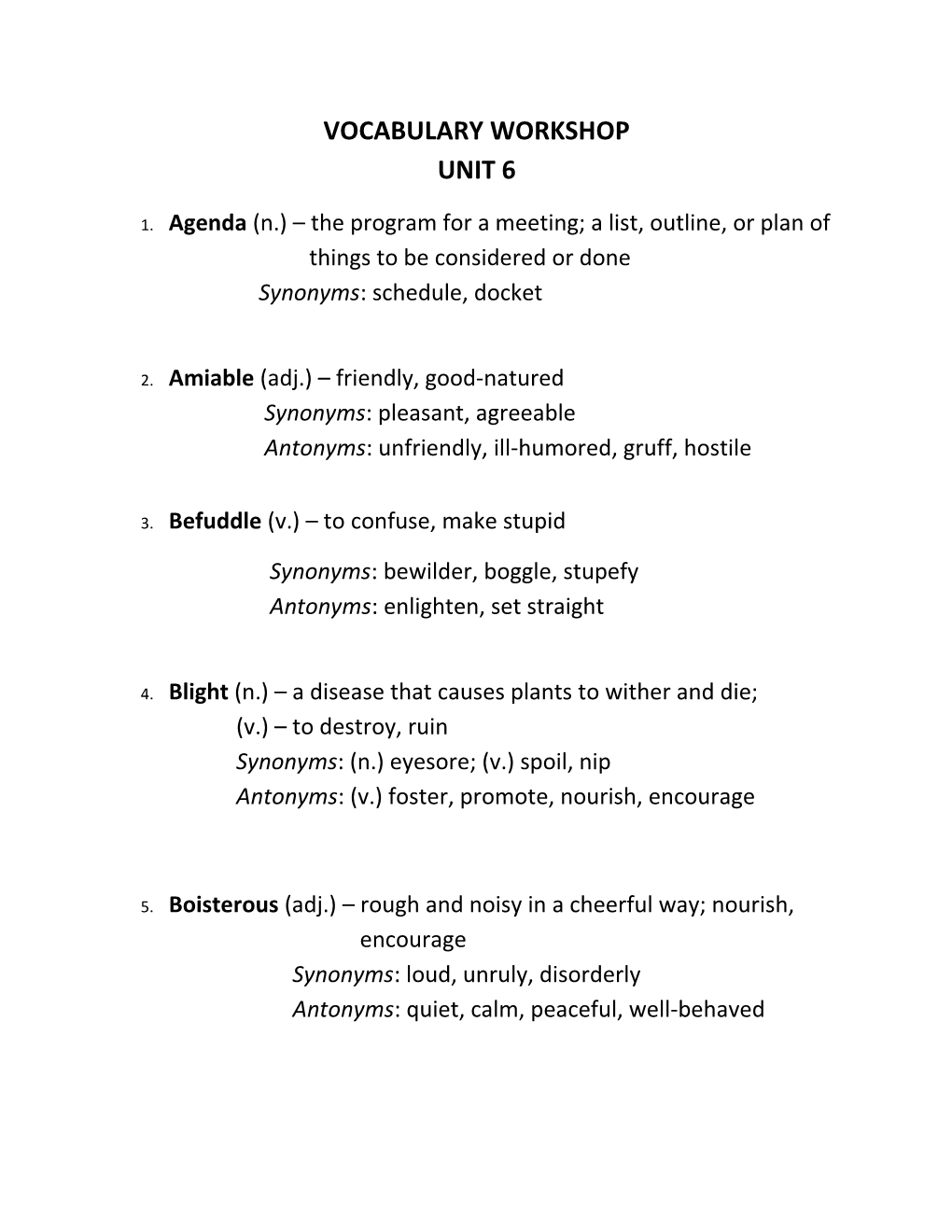 Vocabulary Workshop Unit 6