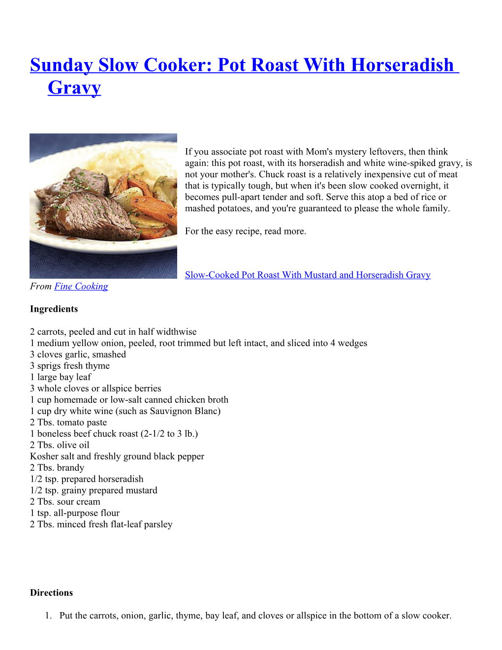 Sunday Slow Cooker: Pot Roast with Horseradish Gravy
