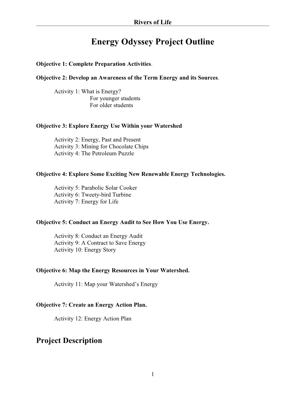 Energy Odyssey Project Outline