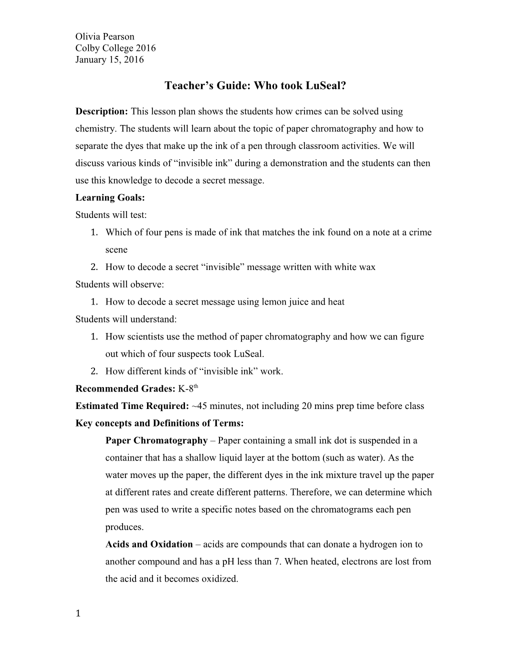 Teacher S Guide: Who Took Luseal?