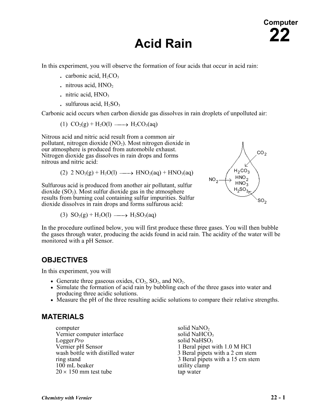 In This Experiment, You Will Observe the Formation of Four Acids That Occur in Acid Rain