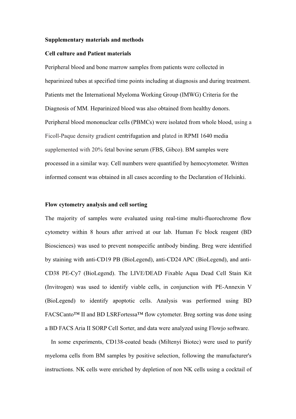 Cell Culture and Patient Materials