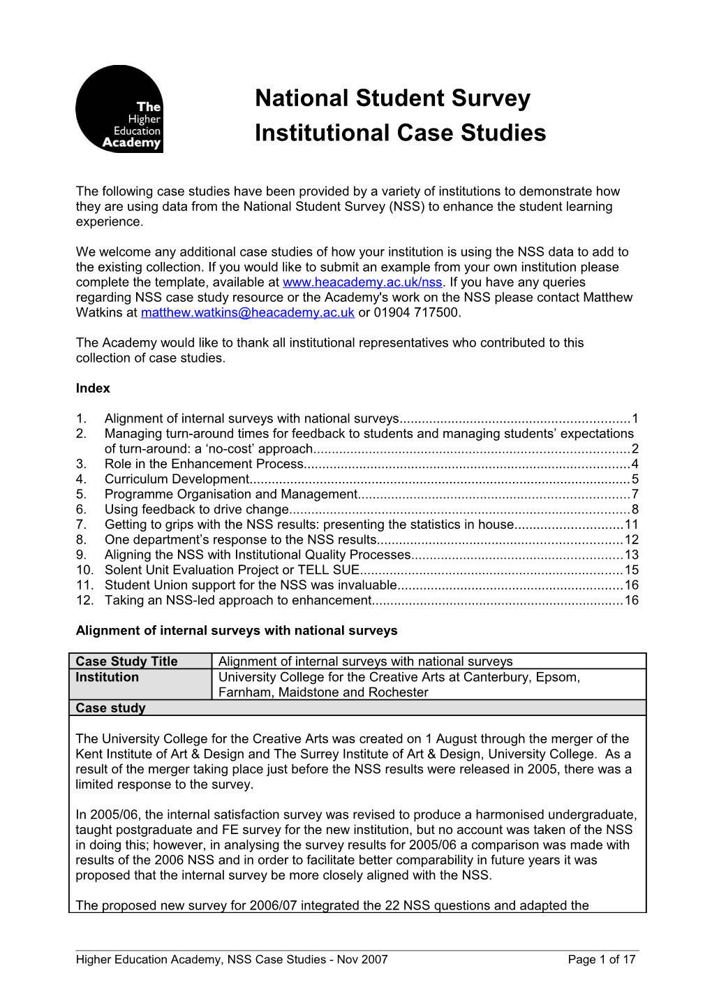 1.Alignment of Internal Surveys with National Surveys