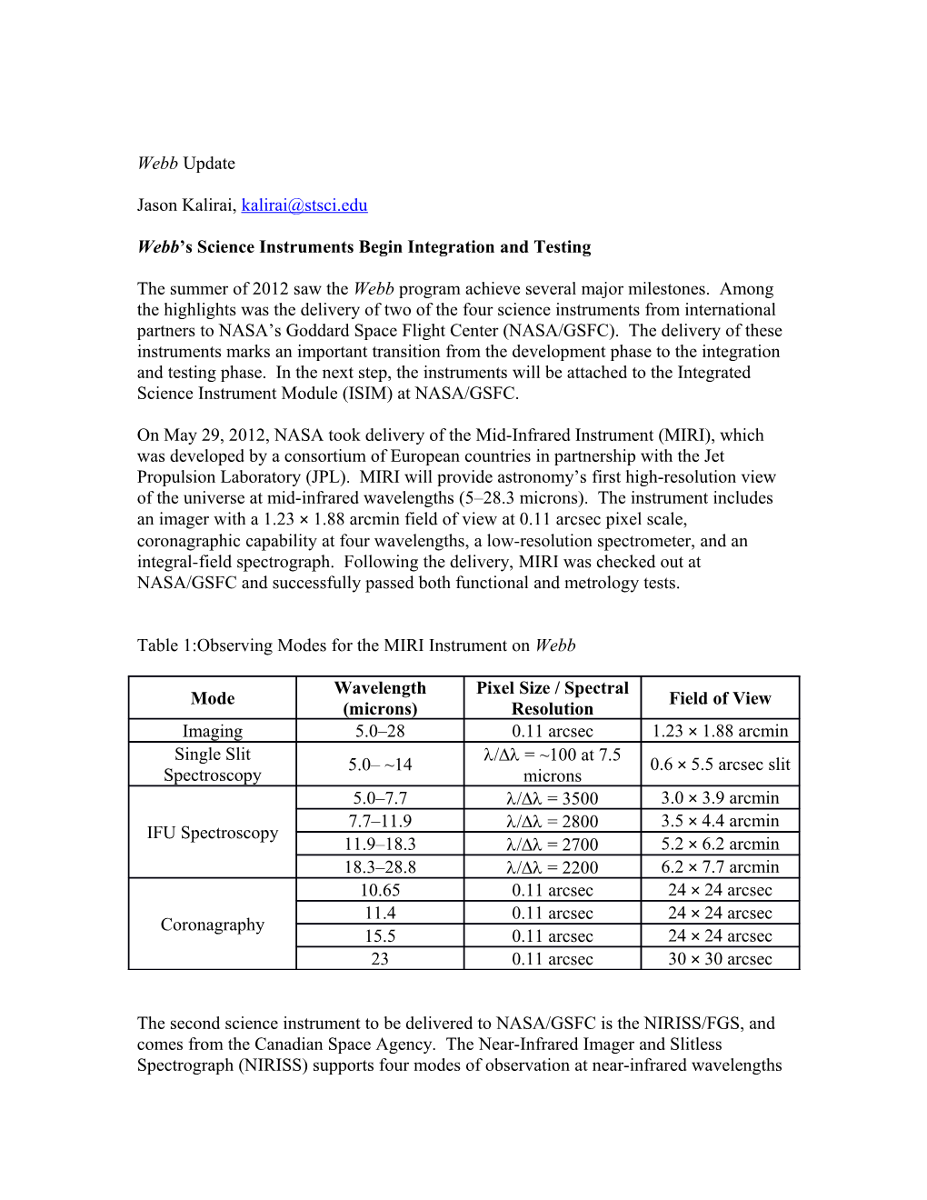 Webb S Science Instruments Begin Integration and Testing