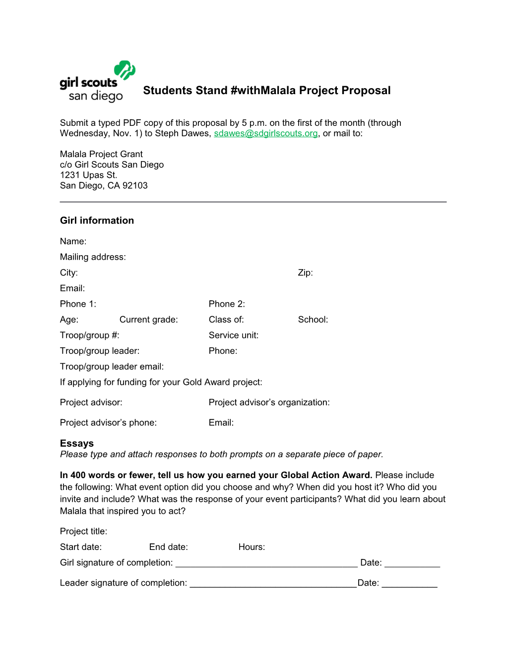 Students Stand #Withmalala Project Proposal