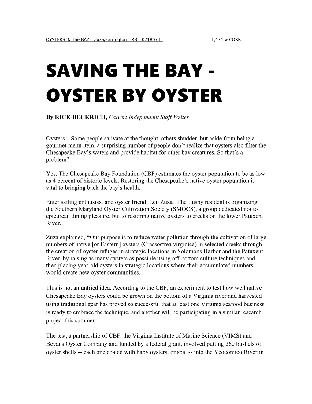 Oysters in the Bay Rb - 071207