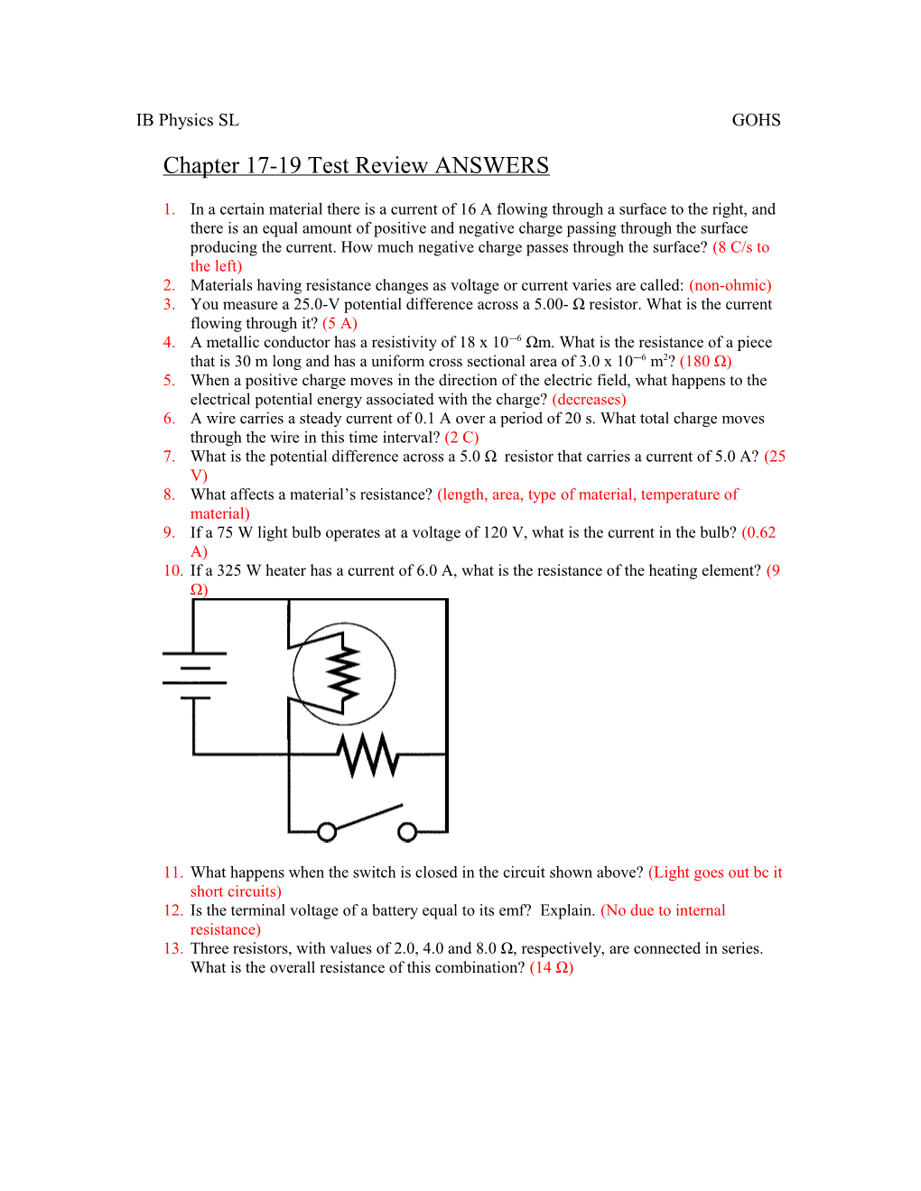 Chapter 17-19 Test Review ANSWERS