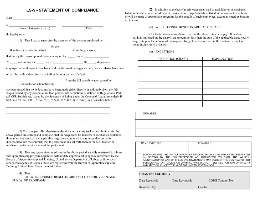 Ls-5 - Statement of Compliance