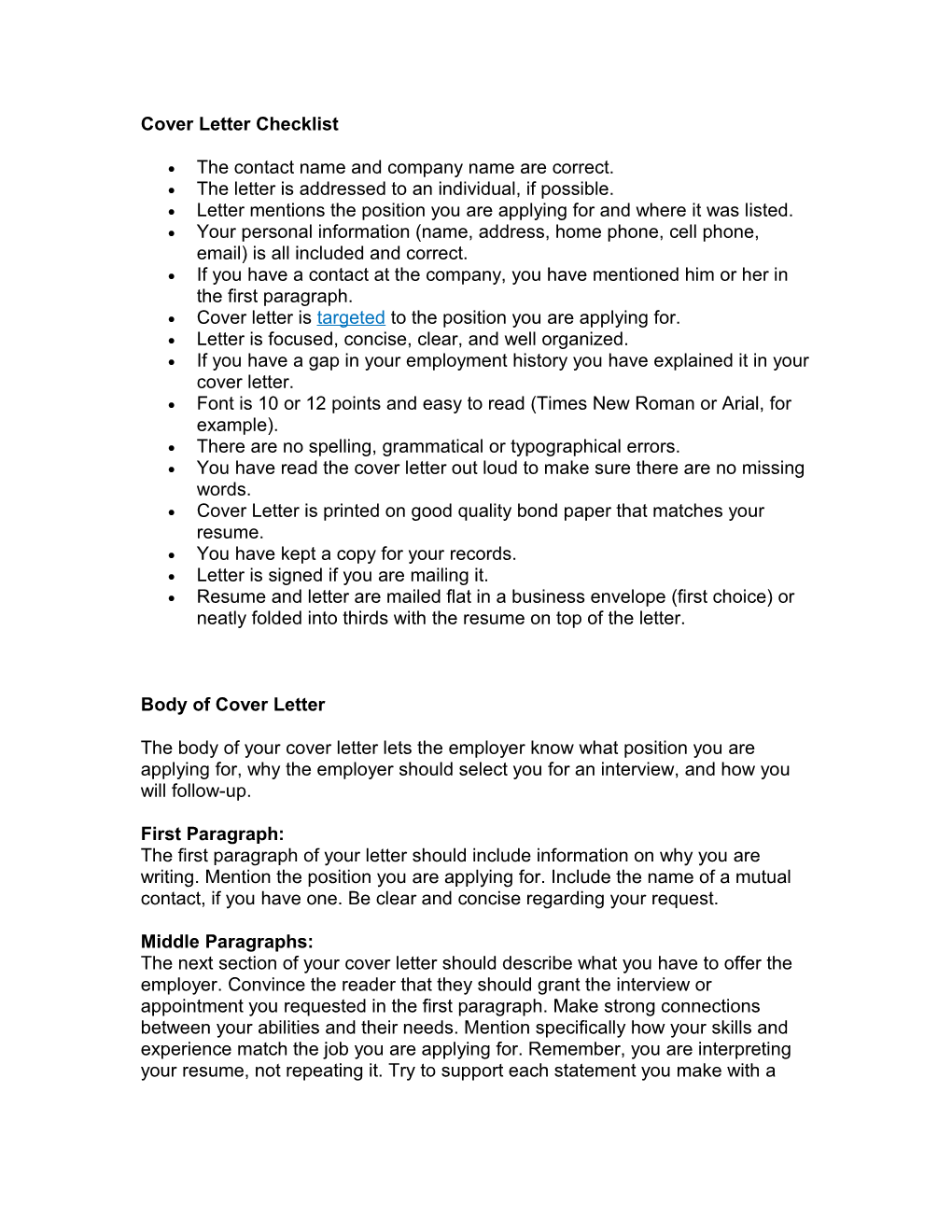 Cover Letter Checklist