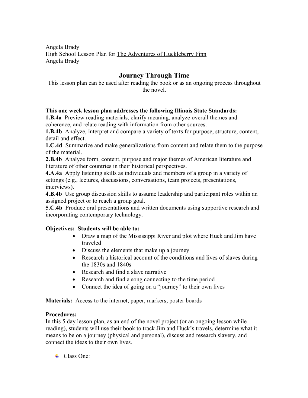 High School Lesson Plan for the Adventures of Huckleberry Finn