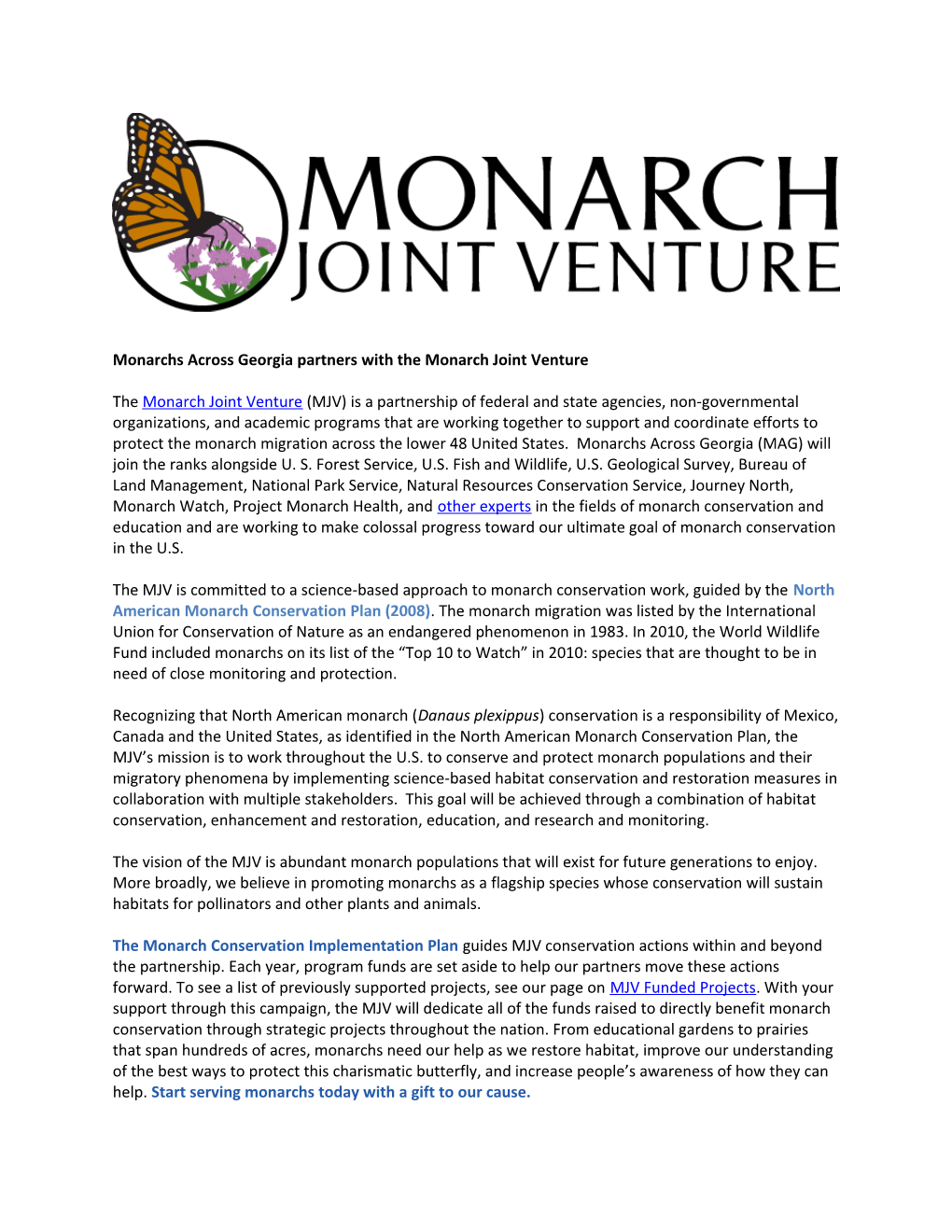 Monarchs Across Georgia Partners with the Monarch Joint Venture