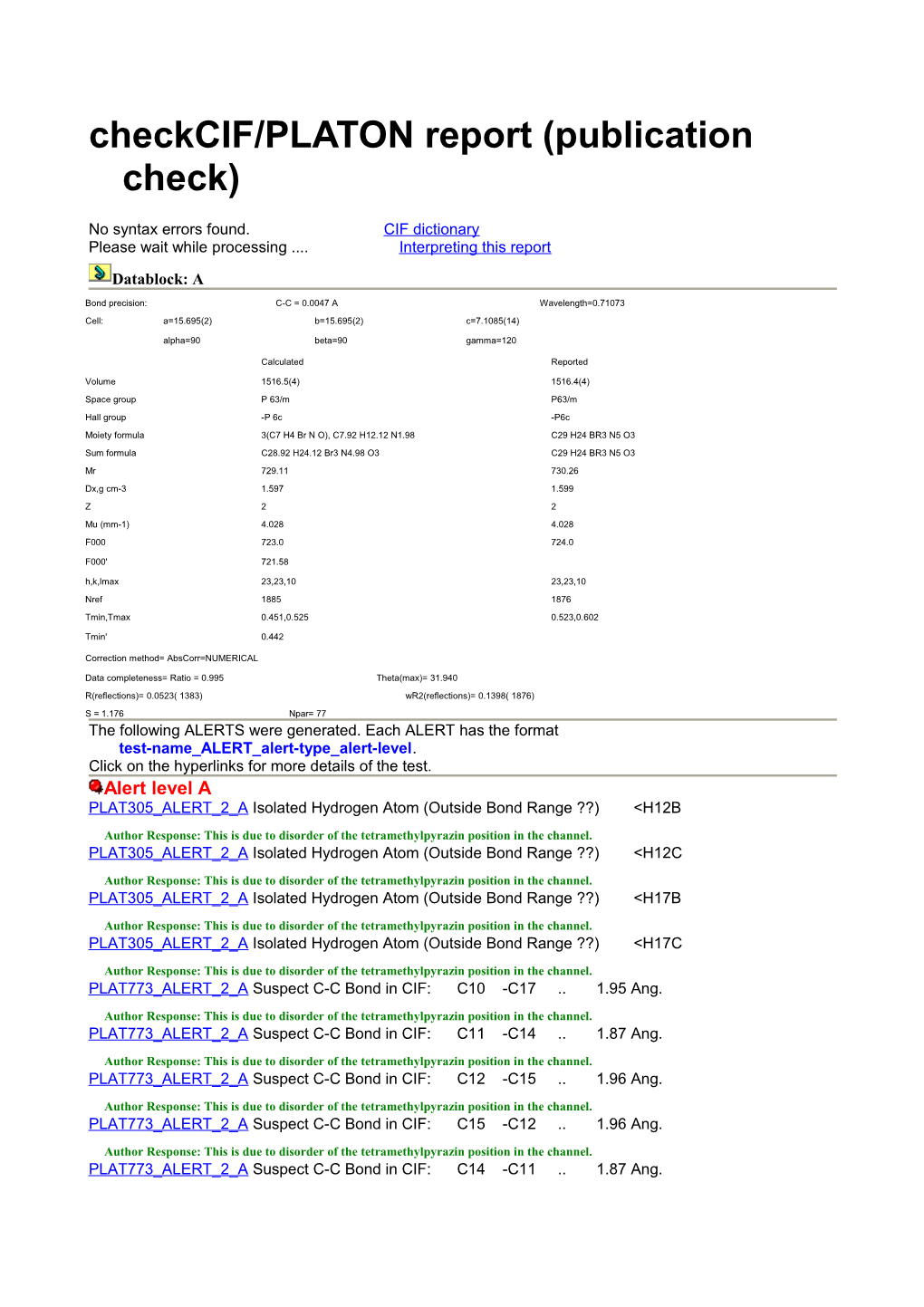 Checkcif/PLATON Report (Publication Check)