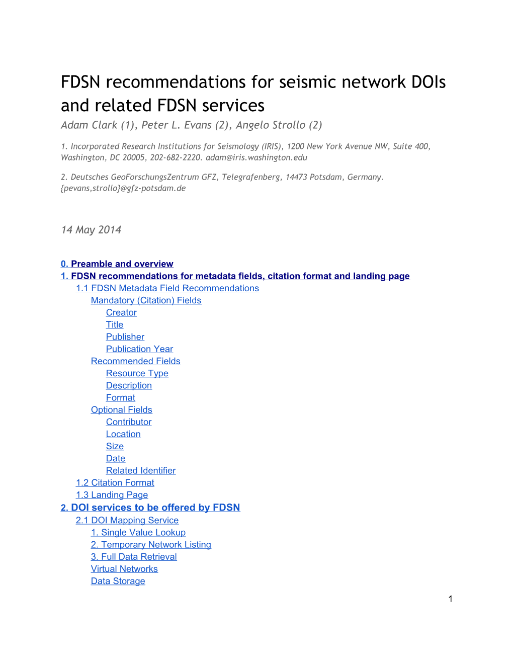FDSN Recommendations for Seismic Network Dois and Related FDSN Services