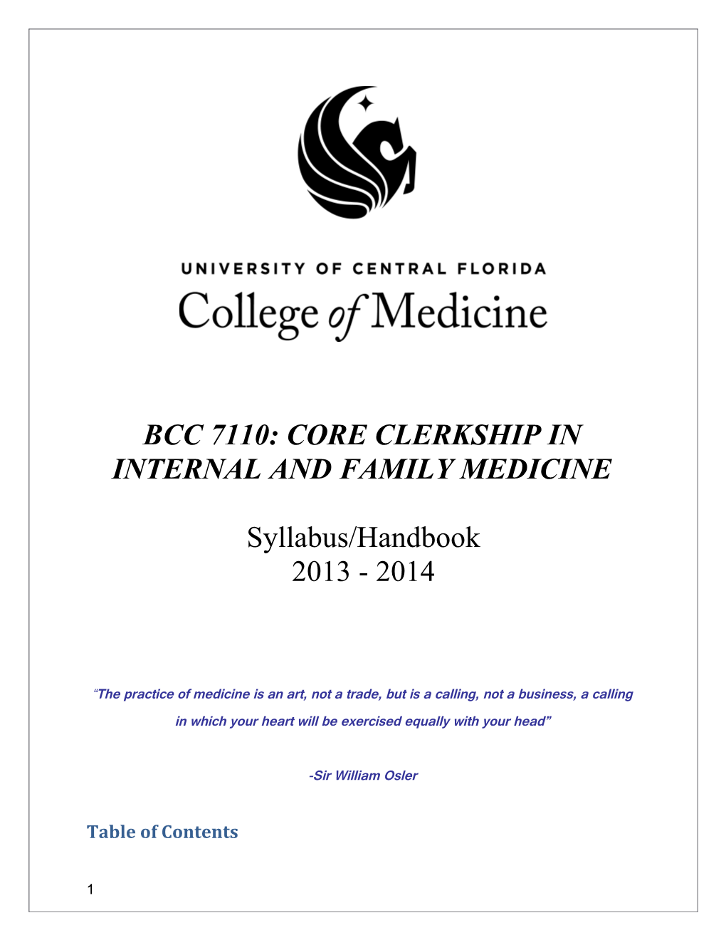 Bcc 7110: Core Clerkship in Internal and Family Medicine