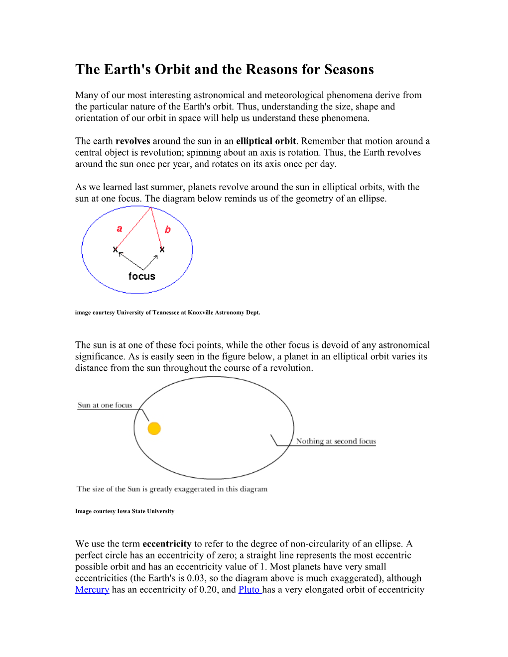 The Earth's Orbit and the Reasons for Seasons