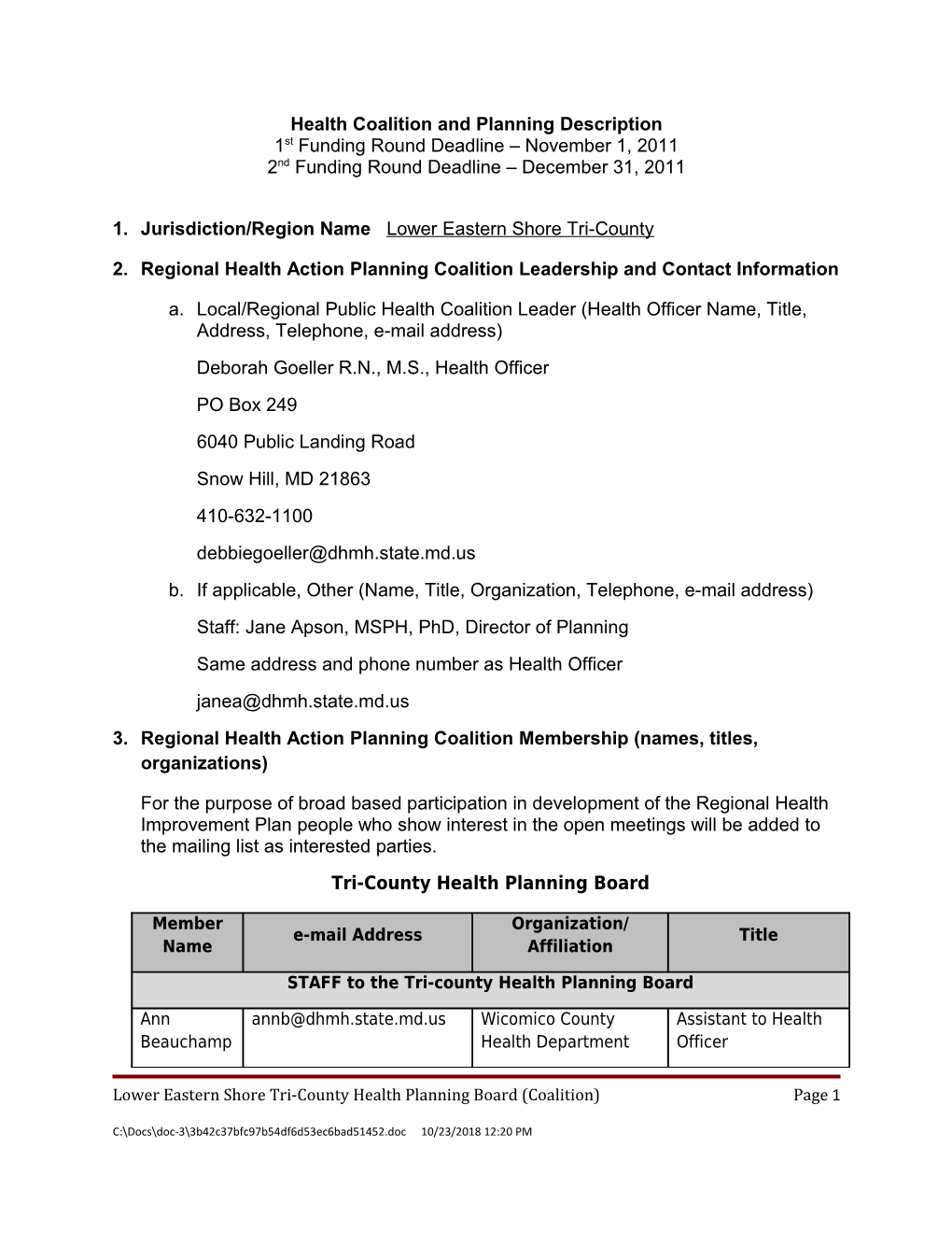 Health Coalition and Planning Description