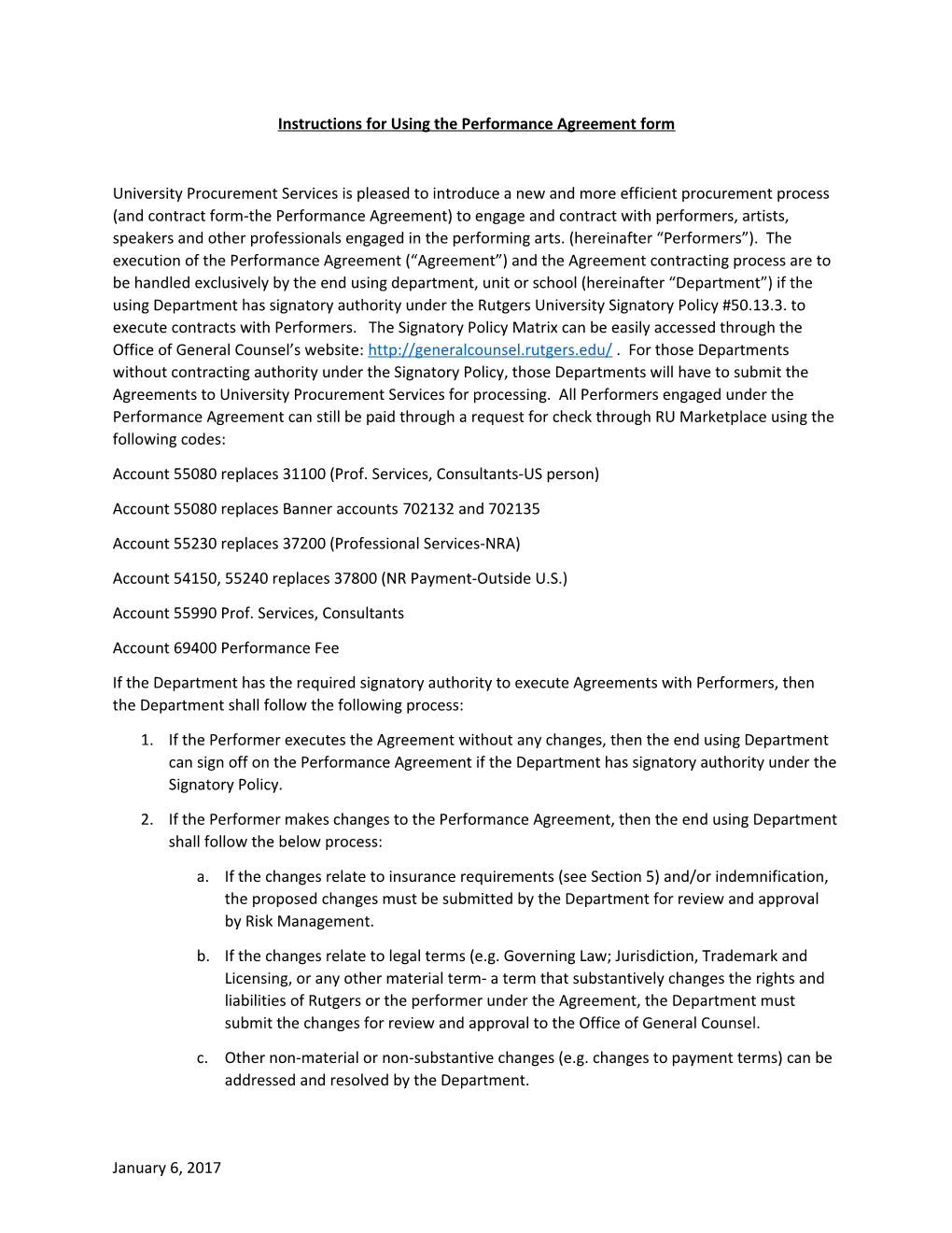 Instructions for Using the Performance Agreement Form