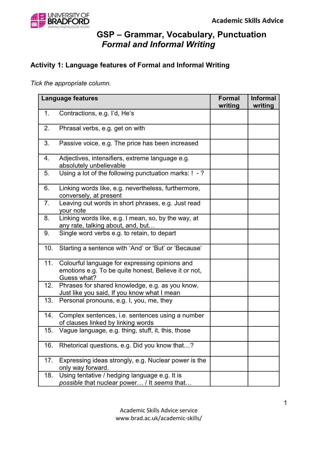 GSP Grammar, Vocabulary, Punctuation