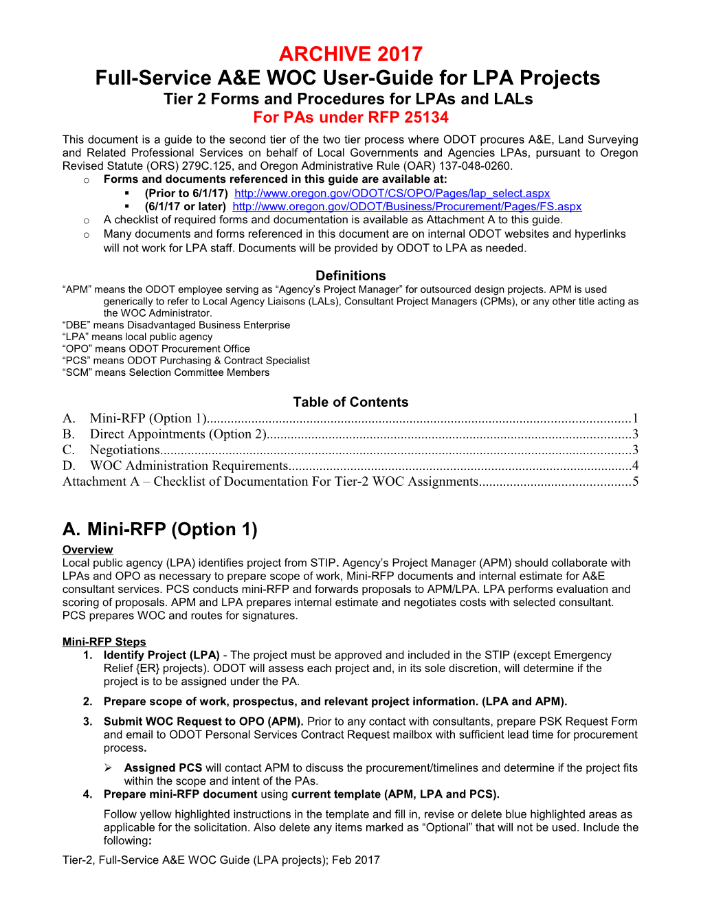 Full-Service A&E WOC User Guide for LPA Projects