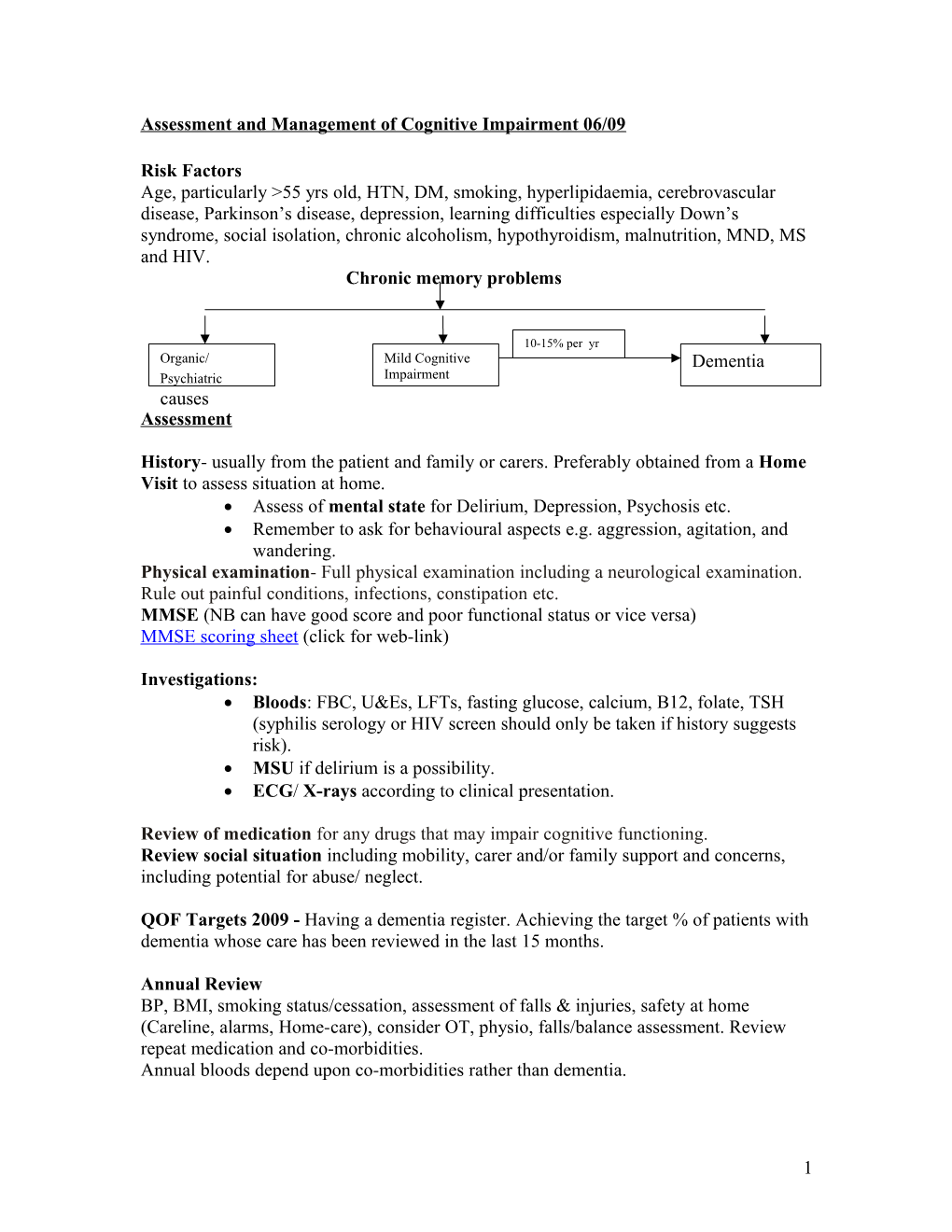 Assessment and Management of Cognitive Impairment