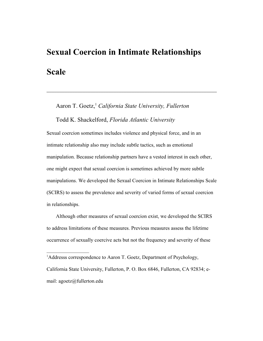 Sexual Coercion in Intimate Relationships Scale