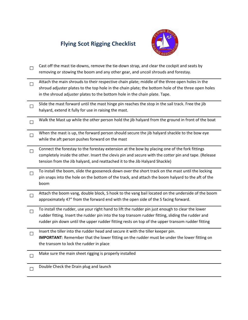 Flying Scot Rigging Checklist