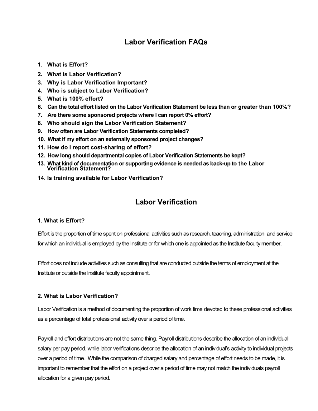 Labor Verification Faqs