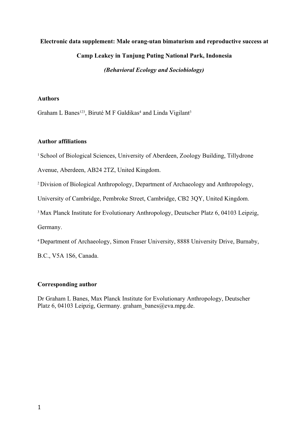 Electronic Data Supplement: Male Orang-Utan Bimaturism and Reproductive Success at Camp