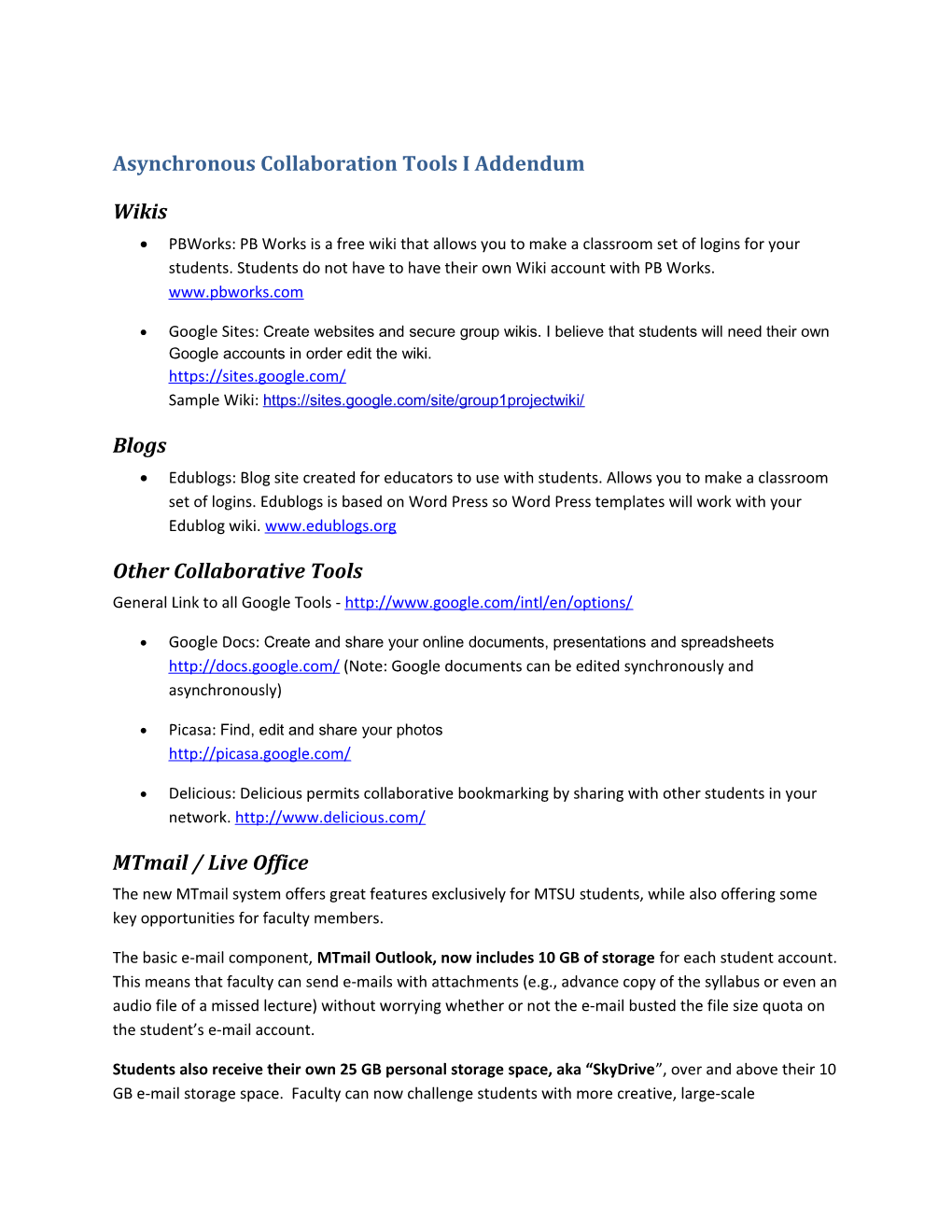 Asynchronous Collaboration Tools I Addendum