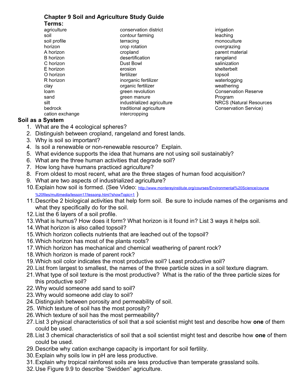 Chapter 9 Soil and Agriculture Study Guide