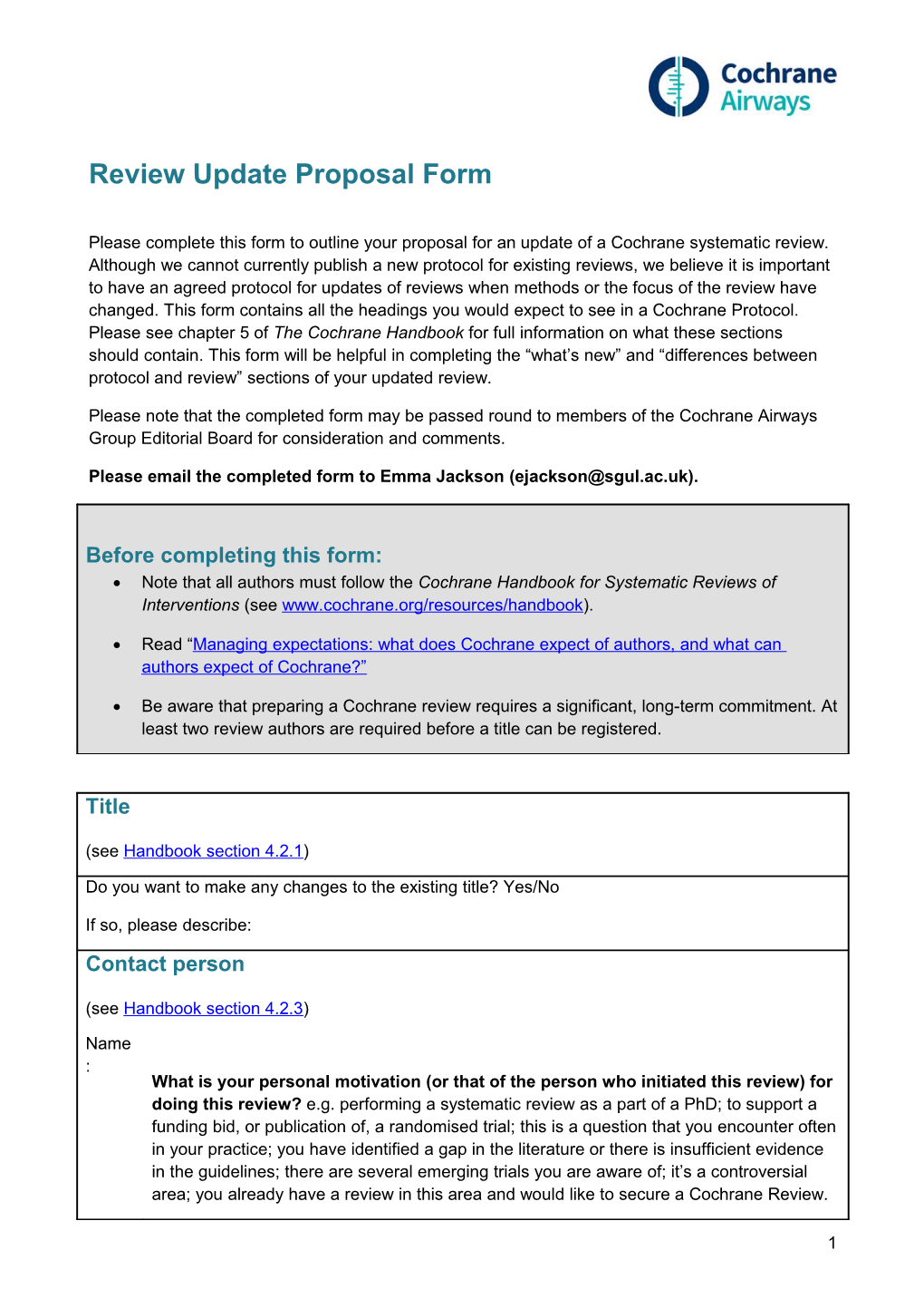 Review Update Proposal Form