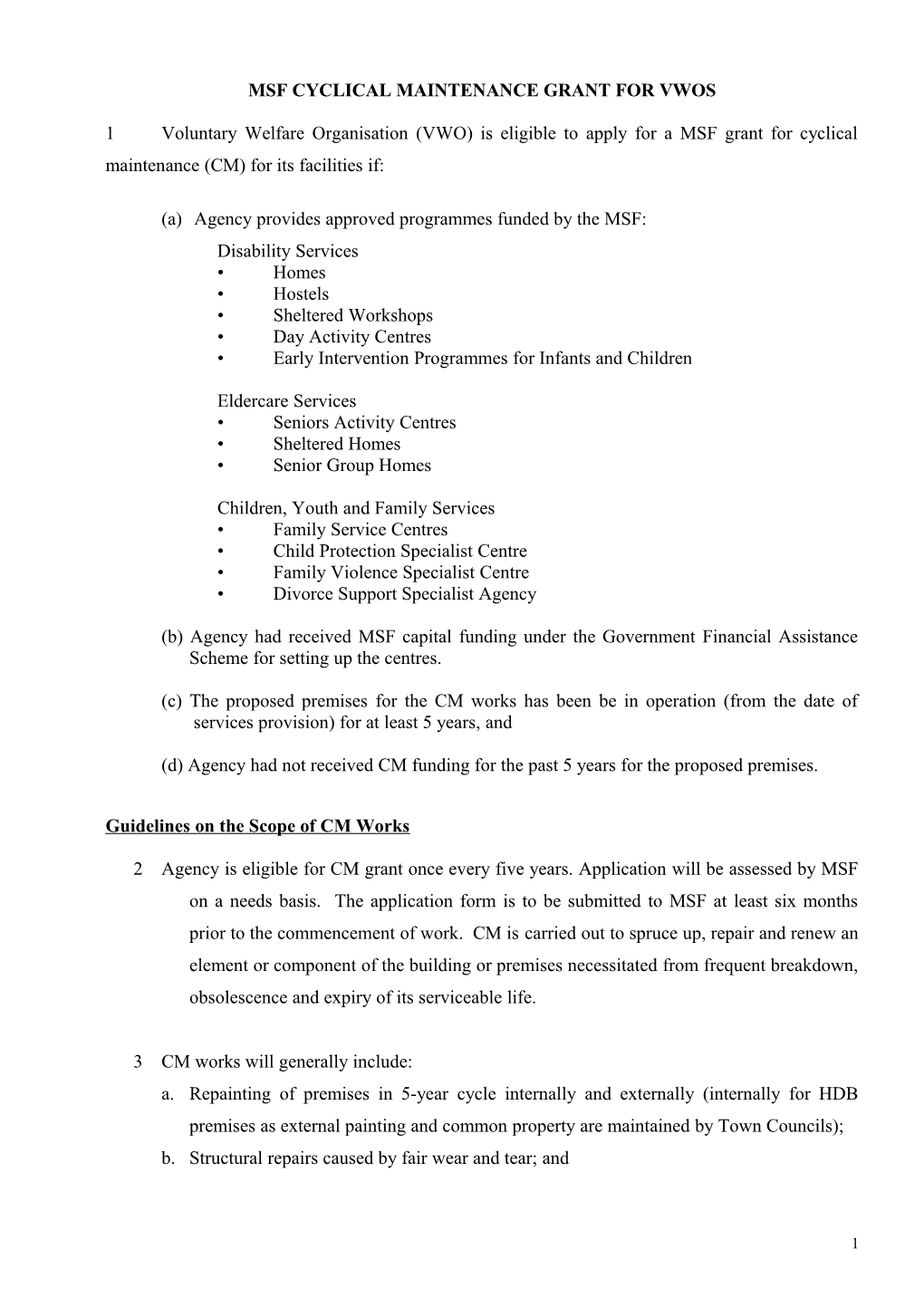 Cyclical Maintenance Guidelines for Vwos